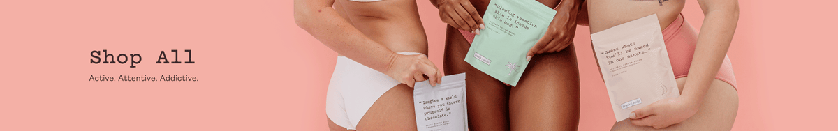 Shop All collection banner. A woman in a white tank top holding frank body Firm + Glow tanning products. Text reads: NEW. Tan Firm + Glow. Bronze with benefits.