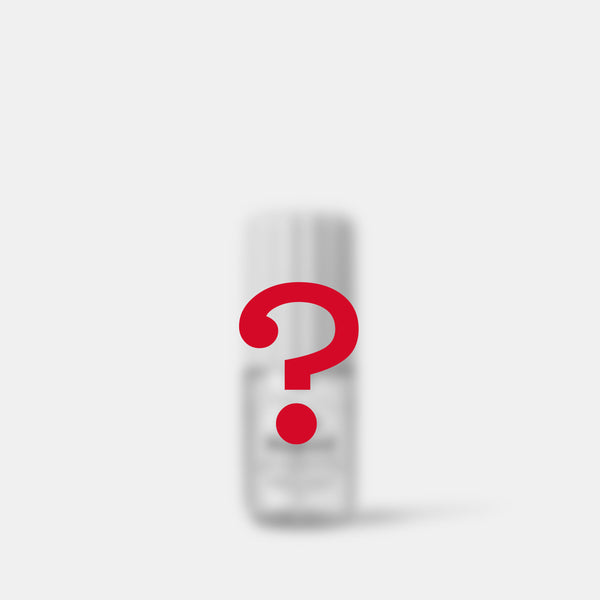 A blurred frank body Hair & Body Fragrance Mist bottle behind a red question mark, for the Mystery On-the-Go Fragrance Mist.